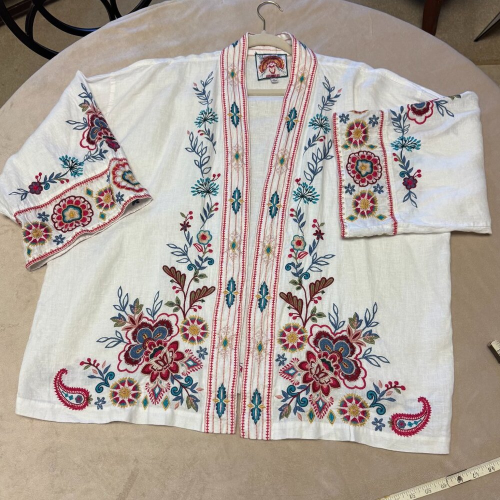 Johnny Was  -  Embroidered Linen Kimono. Size XL - Picture 2 of 6